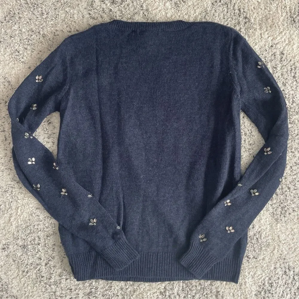 Joie Embellished Navy Blue Wool Cashmere Blend Sweater Size XS Holiday Sparkle